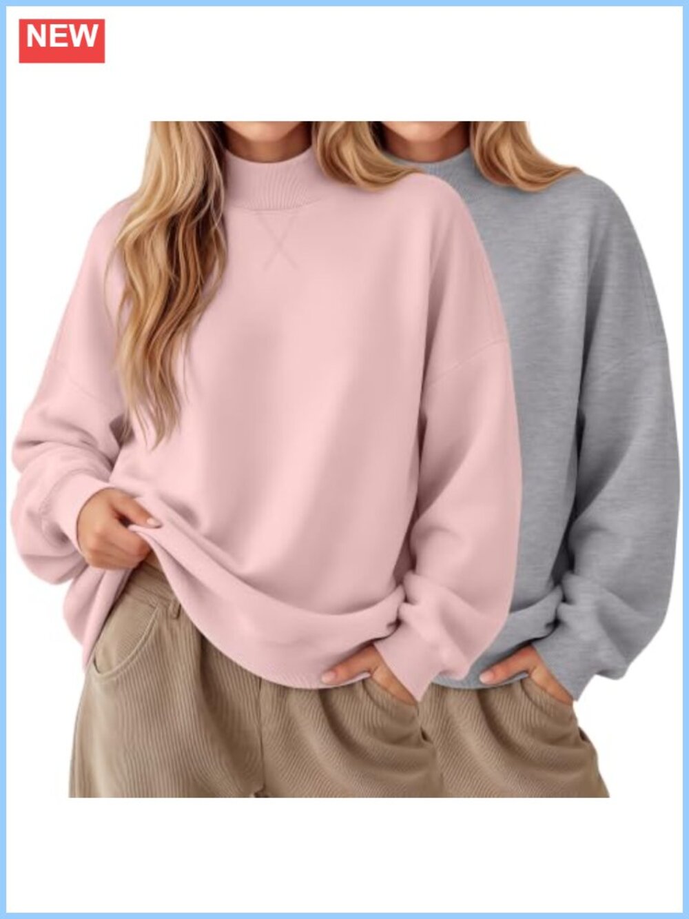 2 Pack Women Mock Neck Sweatshirt Oversized Drop Shoulder Pullover